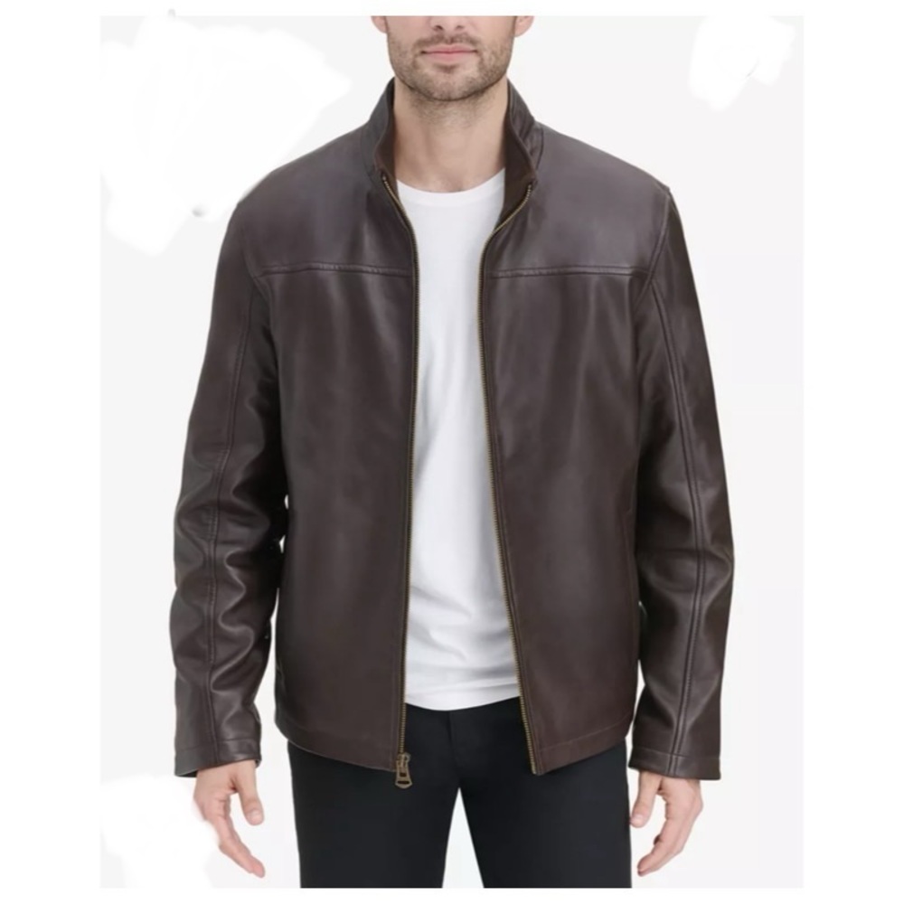 Izod Jacket Black Leather Jacket Front Zipper Size M